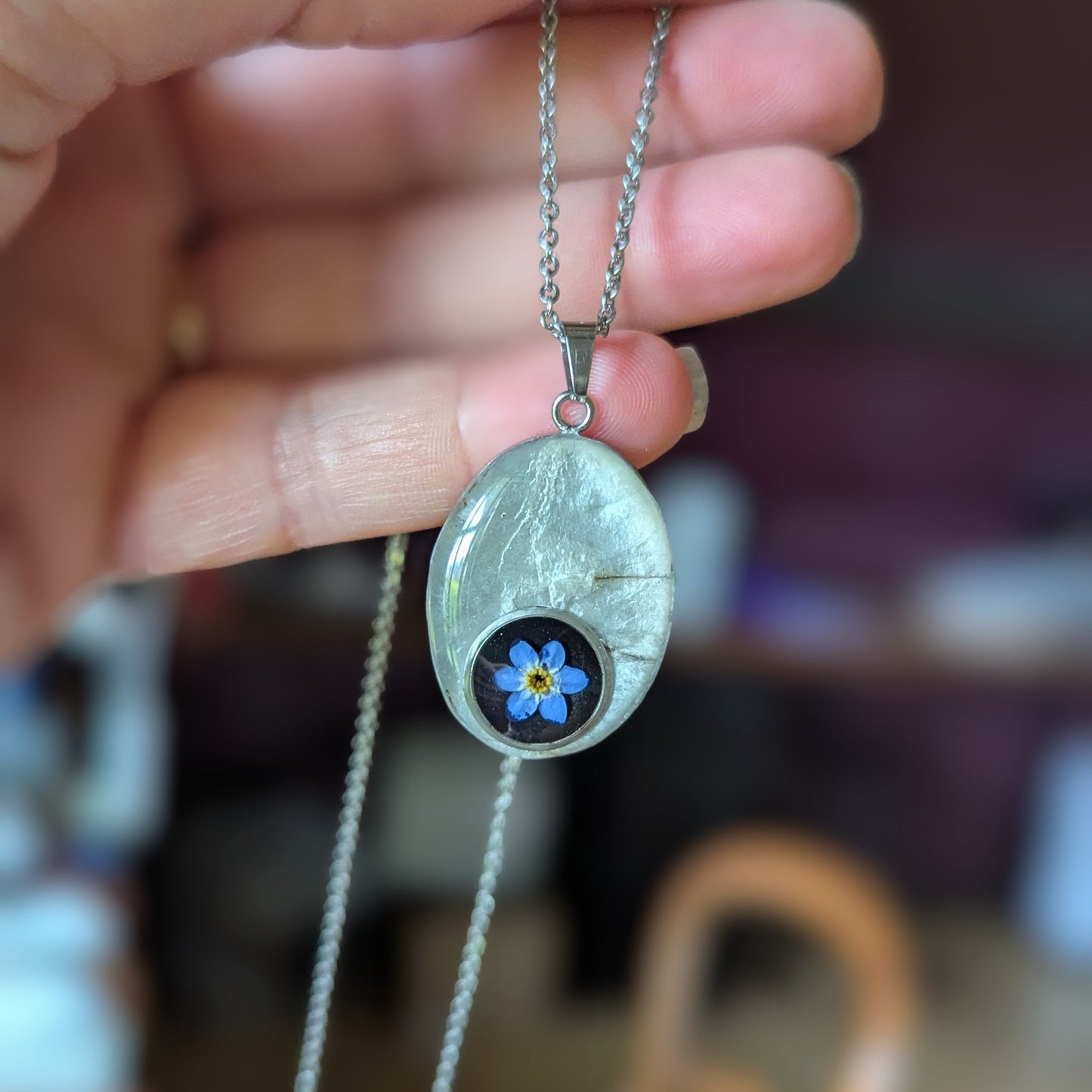 Collier Monnaie du pape & Myosotis