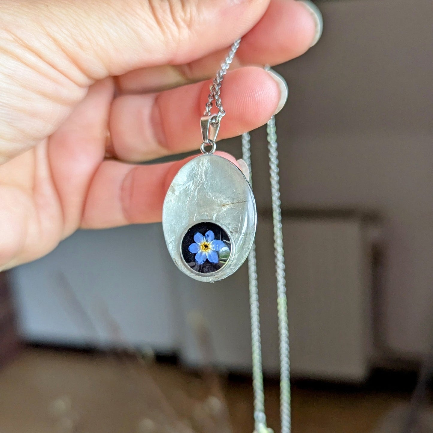 Collier Monnaie du pape & Myosotis