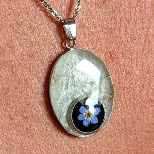 Collier Monnaie du pape & Myosotis