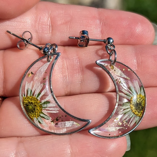 boucles d'oreilles lune et pâquerette