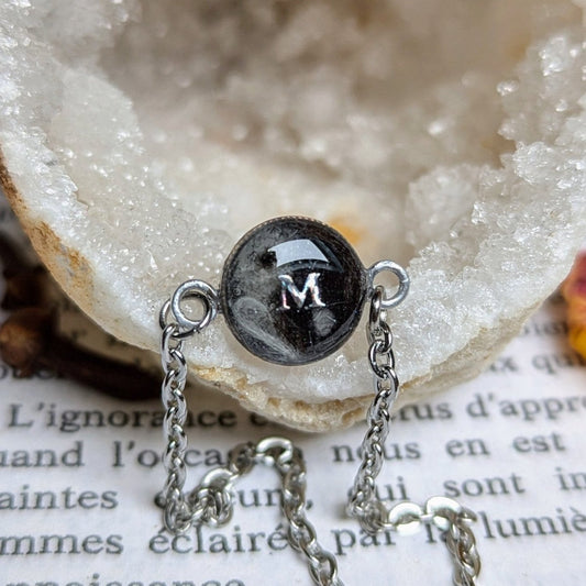 bracelet petit rond argent yin yang poils chat noir et blanc