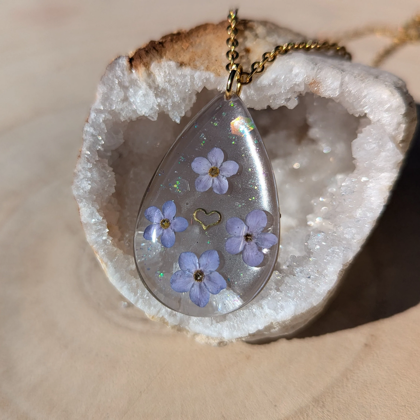 collier myosotis goutte doré